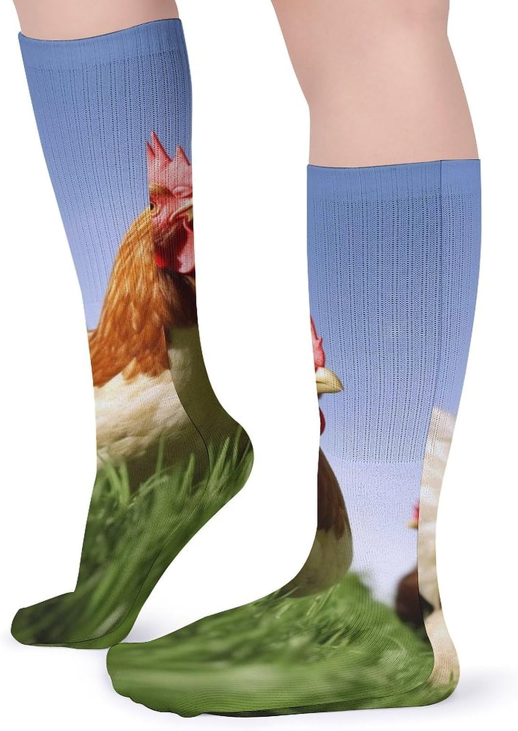 Breathable Crew Sock, Moisture Wicking, Athletic Calf Socks, Cozy | Funny Chicken Grass Compression Socks for Women Men, Lightweight High Work Socks for Business, Casual