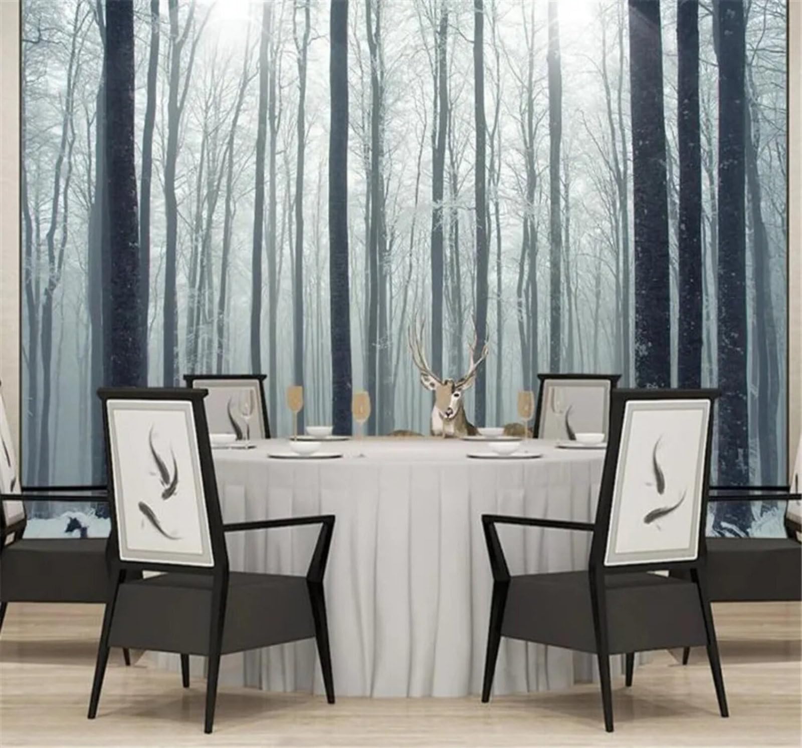 Tzxztt 250Cm×170Cm(B×H) Large Minimalist Hand Drawn Forest Reindeer Modern 3D Wallpaper Premium Textured Silk Neutral Tones Material Ideal For Living Room Bedroom-250Cm×170Cm
