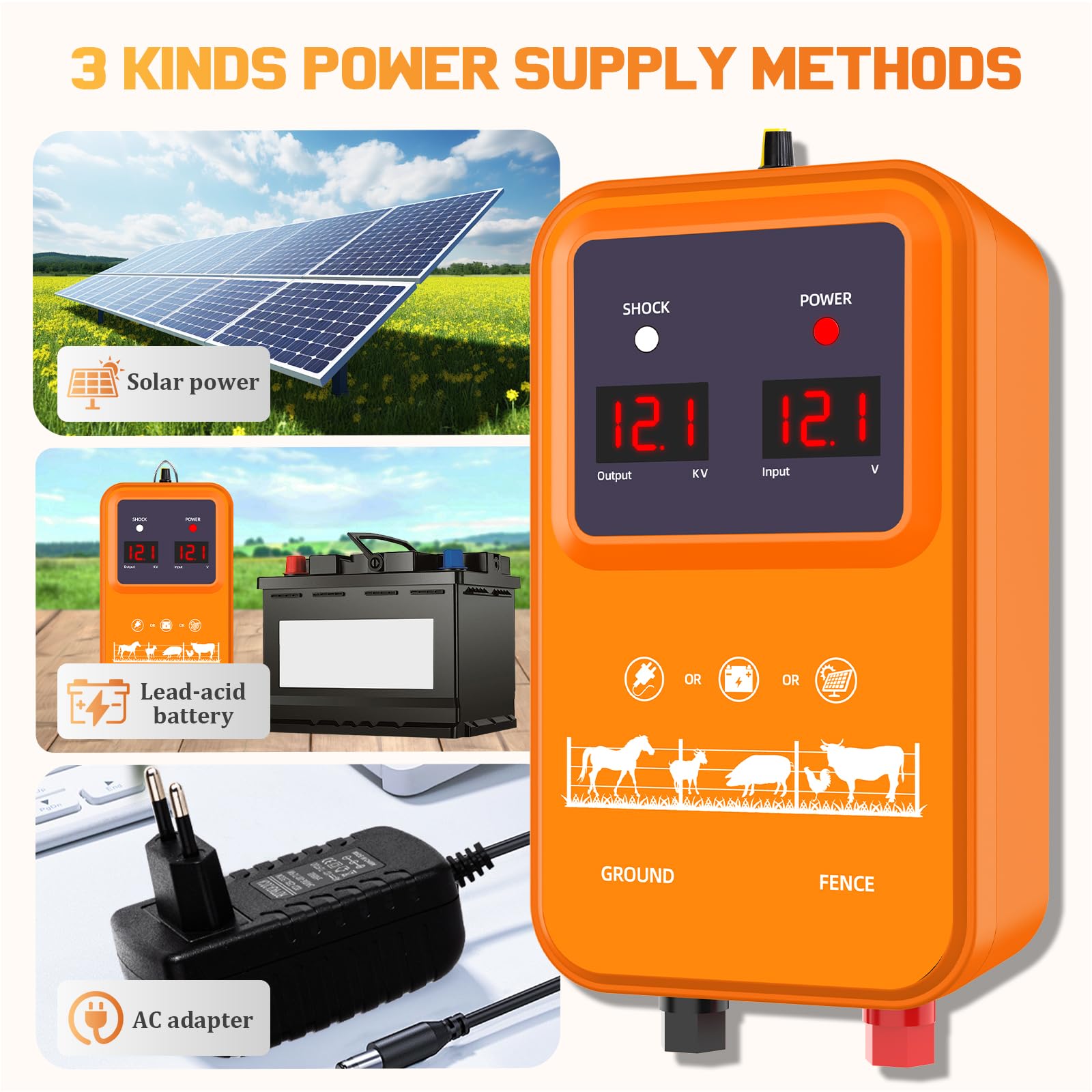 Recinzione da pascolo con corda da 200 m, portata 15 Km, 2 Joule 7 KV-13 KV, Recinzione elettrica regolabile per recinzioni di pascolo, recinzione di bestiame, scoiattoli, utilizzato per giardini