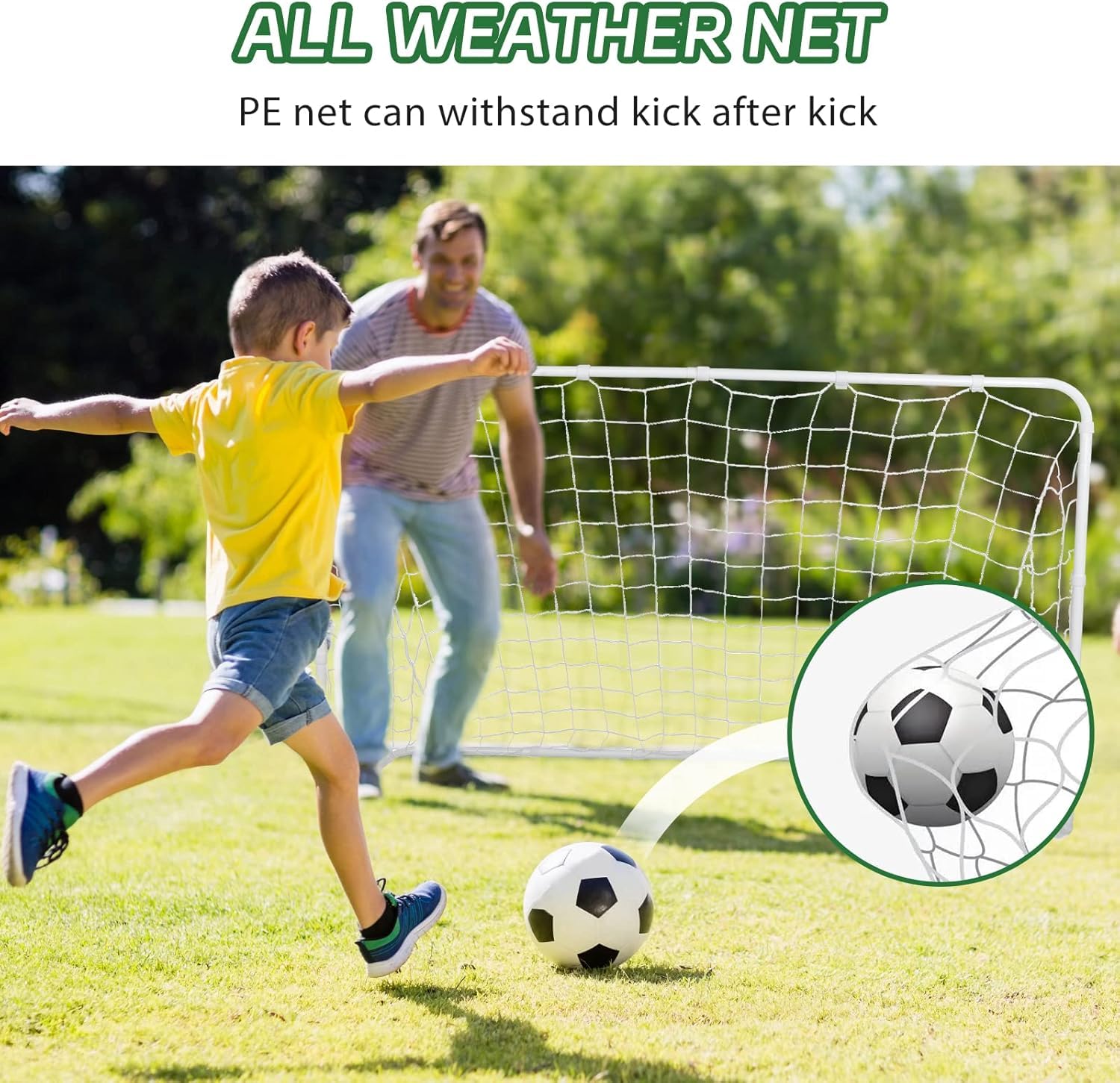 ZENY Soccer Goal Net for Backyard, 6 x 4 ft Soccer Net and Steel Frame, Adults Youth Soccer nets with Ground Stakes, White (2 Set)