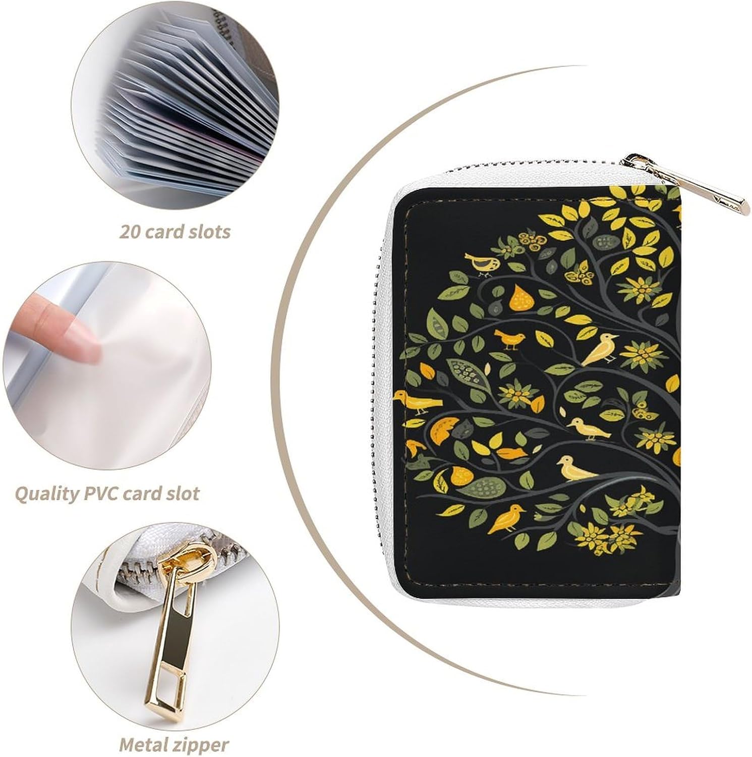 Bright Yellow Tree Card Holder RFID Blocking,Credit Card Wallet for Women And Men,Card Case Organizer Bag with Zipper