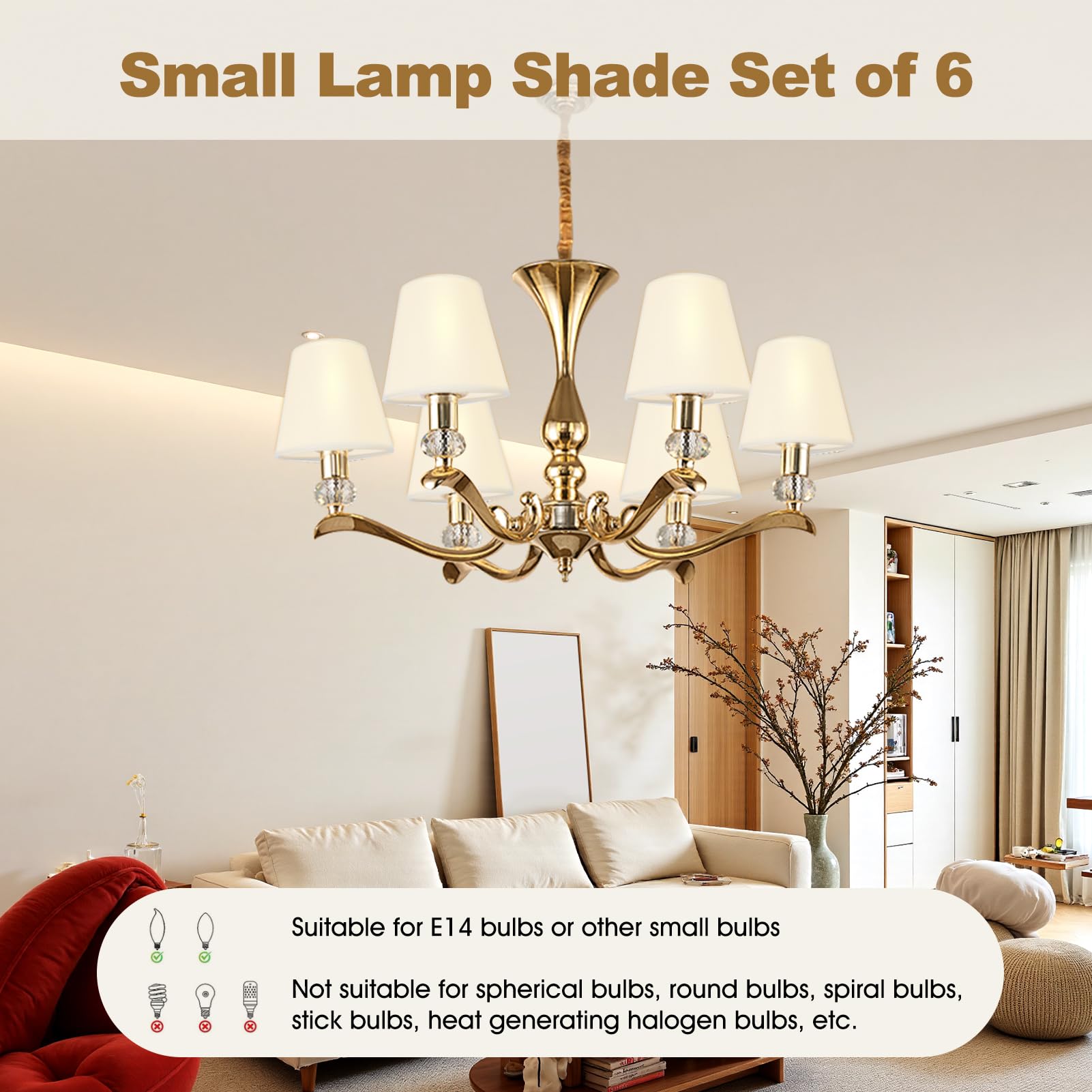 Set di 6 mini paralumi in lino E14 per lampade da tavolo, applique da parete, lampadari e lampade da terra (sottile colore beige)