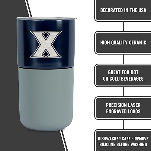 Miniatura 462 de Rico Industries NCAA Miami of Ohio Redhawks - Vaso de cerámica de 16 onzas con agarre de silicona, grabado láser profundo, diseño de color negro