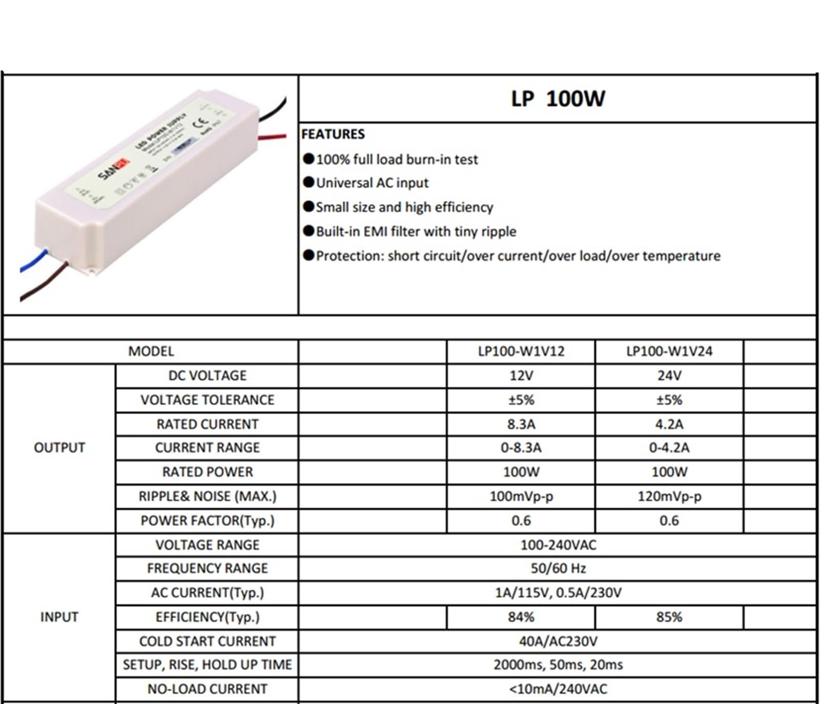 Driver LED di Potenza 100w 12v 8a Alimentatore Interruttore a Tensione costante Impermeabile 220v 230v AC-dc Trasformatore di Luce IP67