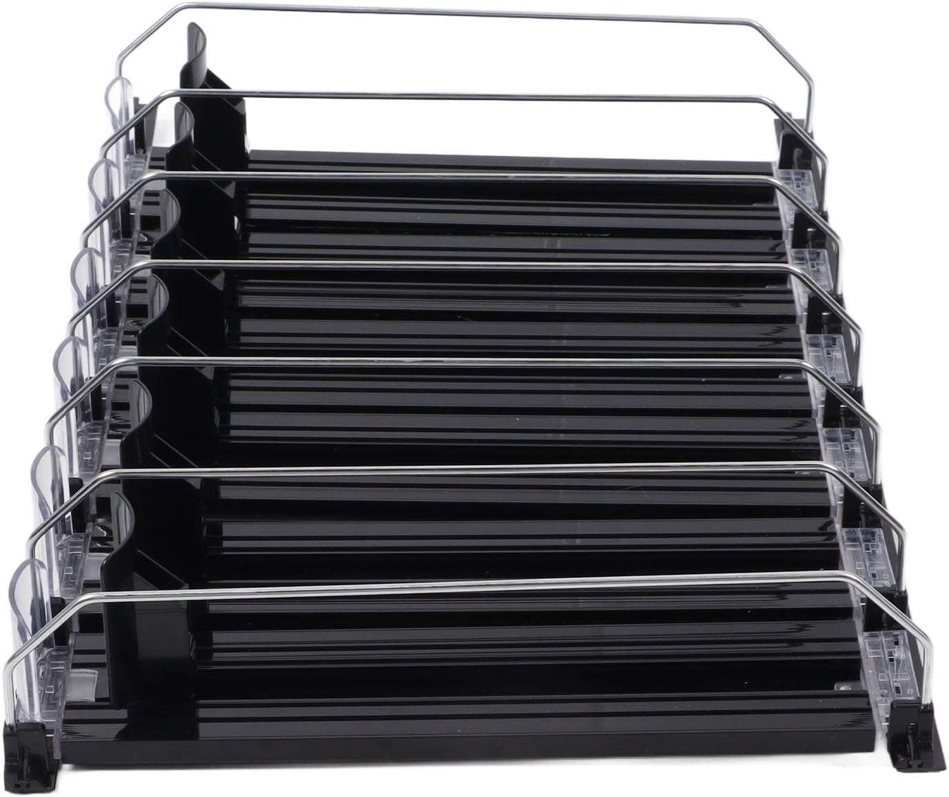 Automatic Drink Pusher Glide, Adjustable Width, Simple, Space Saving Black Self Pushing Can Organizer for Fridge, Fits Multiple Can Sizes (31cm)