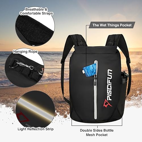 Miniatura 3 de Piscifun Bolsa seca impermeable, ligera mochila seca enrollable sellada con bolsa de cintura y funda para teléfono que mantiene el equipo seco en el