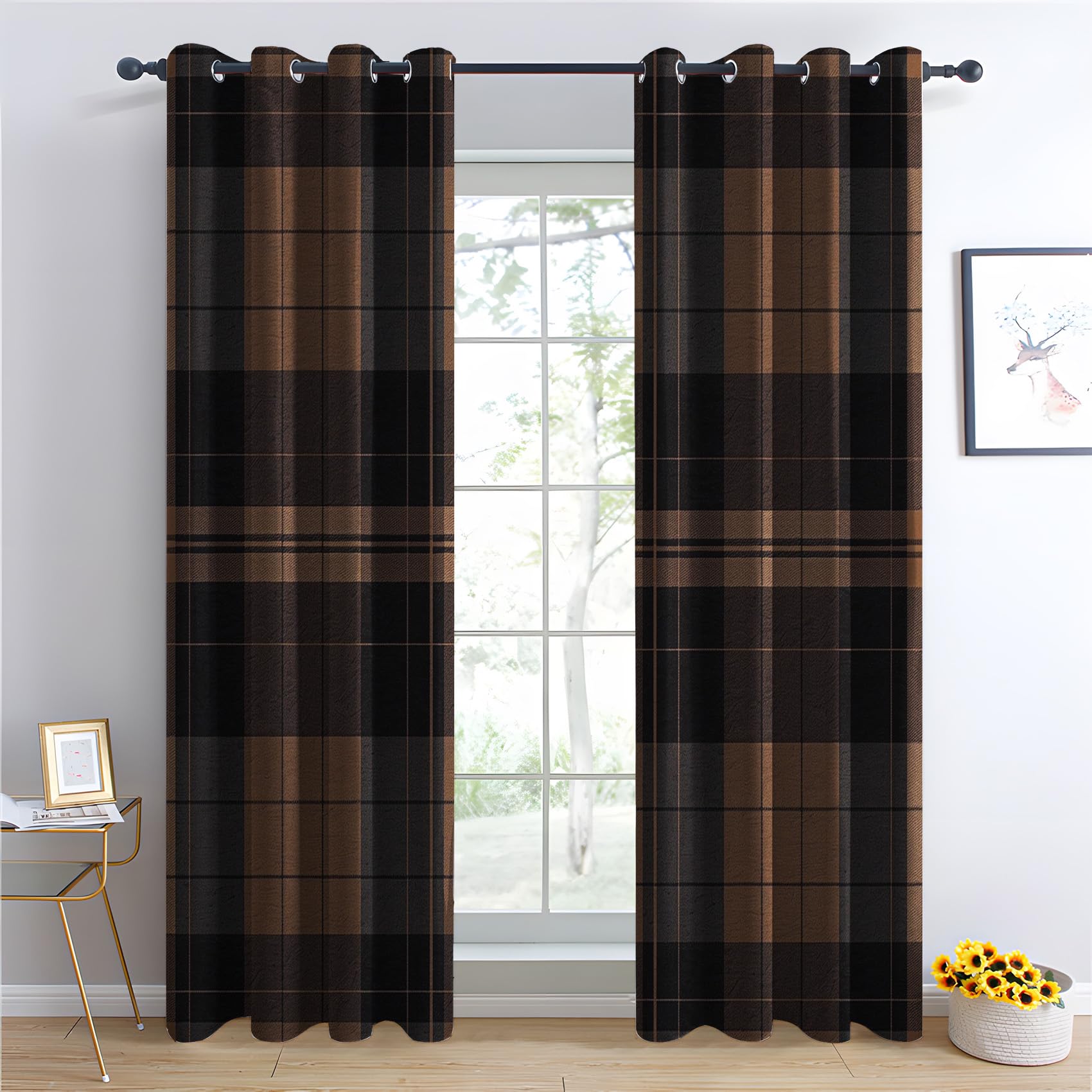 Rideau Occultant écossais, Rideaux Thermiques à Oeillets pour Chambre, Motif Vichy Rideaux Salon, Moderne Lot de 2 Décoration de Fenêtre pour Enfant Fille Garcon Rideaux 140x160cm LxH (Gi-&123)