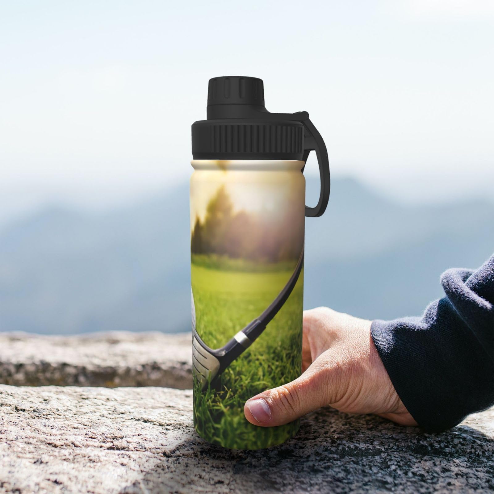 Botella de agua de acero inoxidable con aislamiento de doble pared para camping, senderismo, pelota de golf