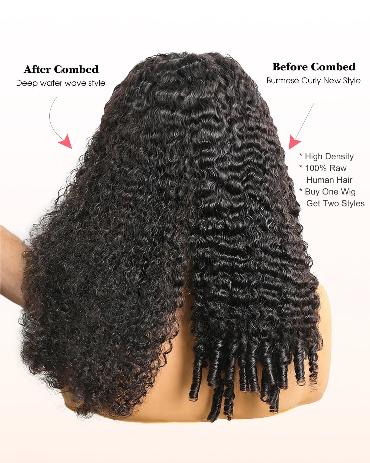 Burmese Curly 9 x 6 bezklejowa peruka z ludzkimi włosami ze spiralnymi końcami loków, 61 cm, 200 gęstości, wstępnie wycięta, wstępnie wycięta peruka i Go HD Lace Closure Wig Effortless Style
