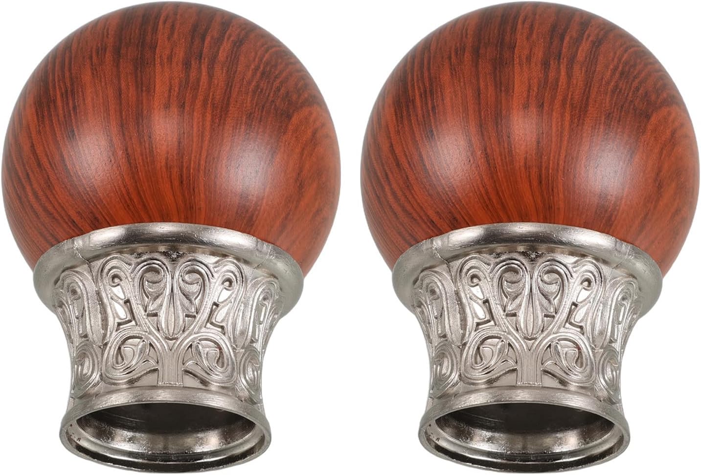 2pcs Vintage Wood Curtain Rod Finials Decorative Round End Caps with Universal Fit for Kitchen and Living Room Window Drapery Rods in Brown