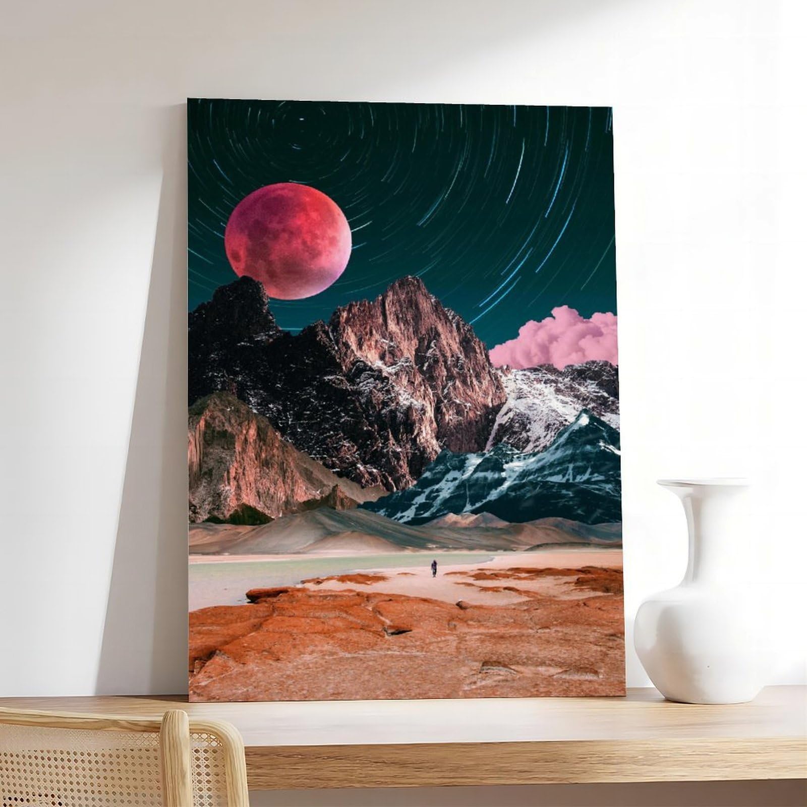 WRTYVE Poster su tela con paesaggio montano surreale, per dormitorio, decorazione regalo