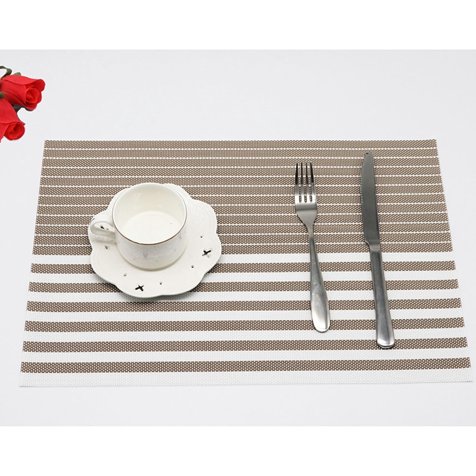 Lot de 10 sets de table café bicolore avec motif à rayures 45 x 30 cm pour cuisine et salle à manger