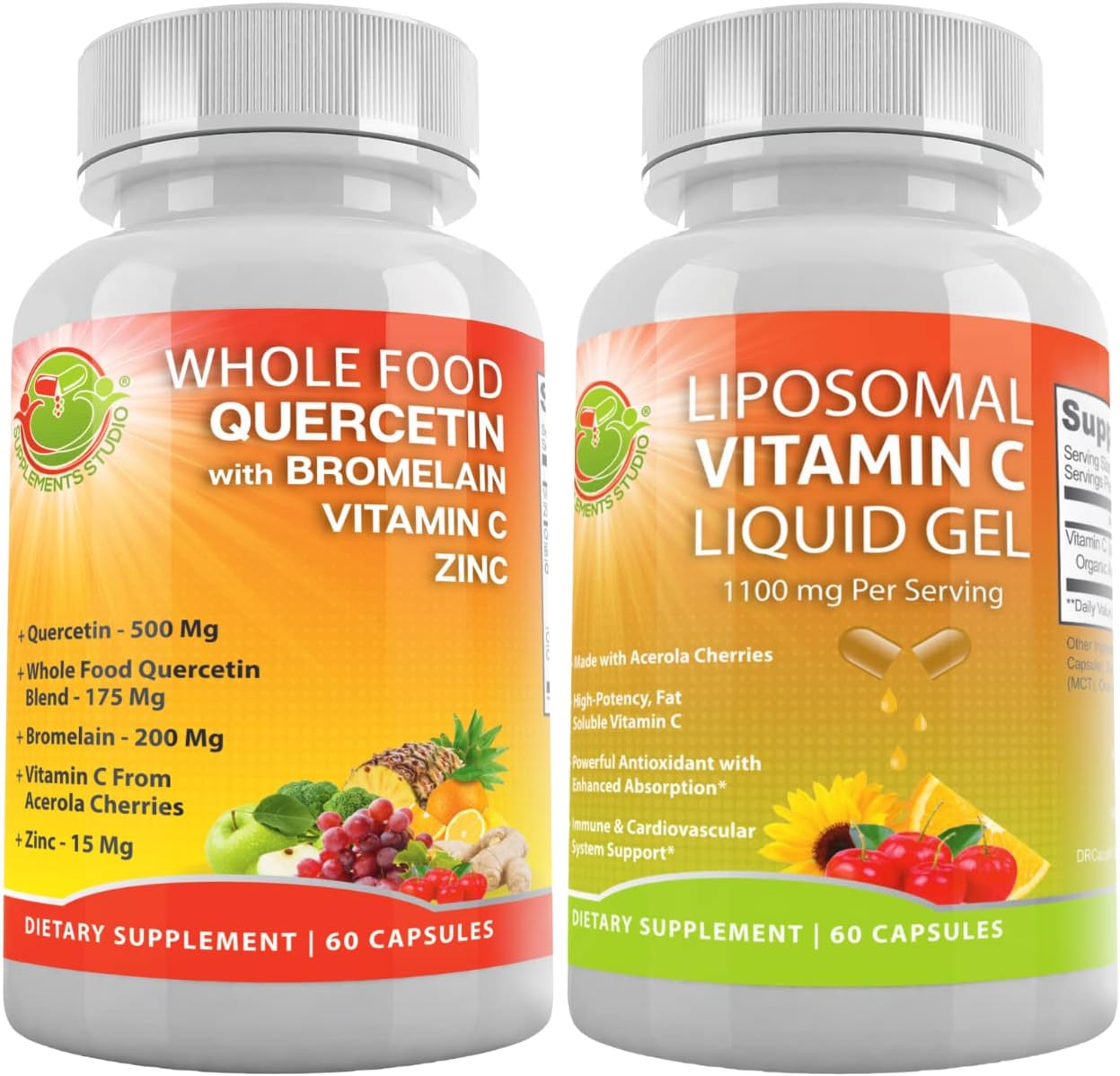 SUPPLEMENTS STUDIO Daily Immune Booster Bundle - Quercetin with Bromelain Supplement Bundle Up with Liposomal Vitamin C Liquid Gel 1100mg for Day to Day Immune Booster and Overall Health Support : Health & Household