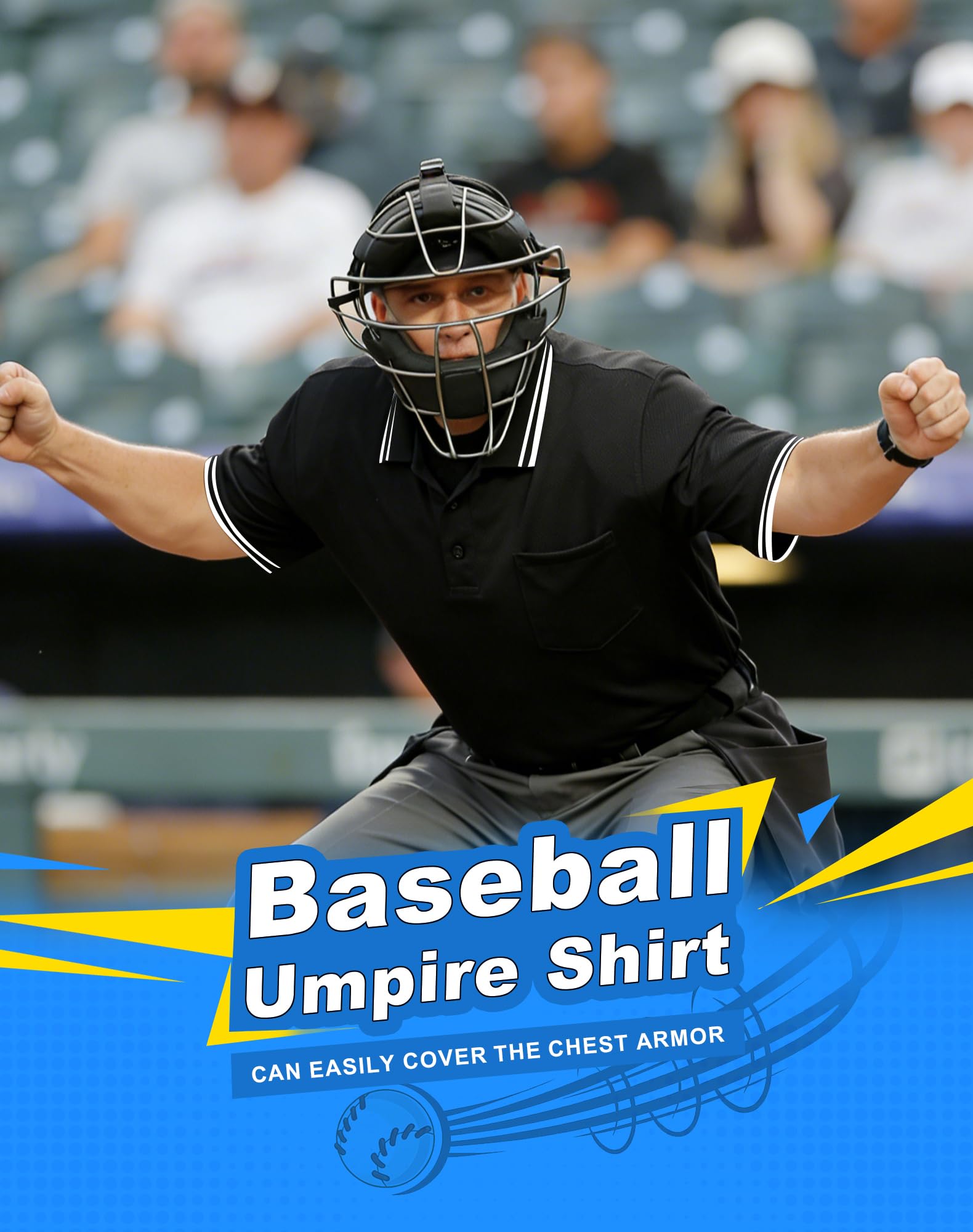 VKT Umpire Shirt Polo Short Sleeve Baseball Softball Ref Uniform Referee Gear Sized for Chest Protector - 2