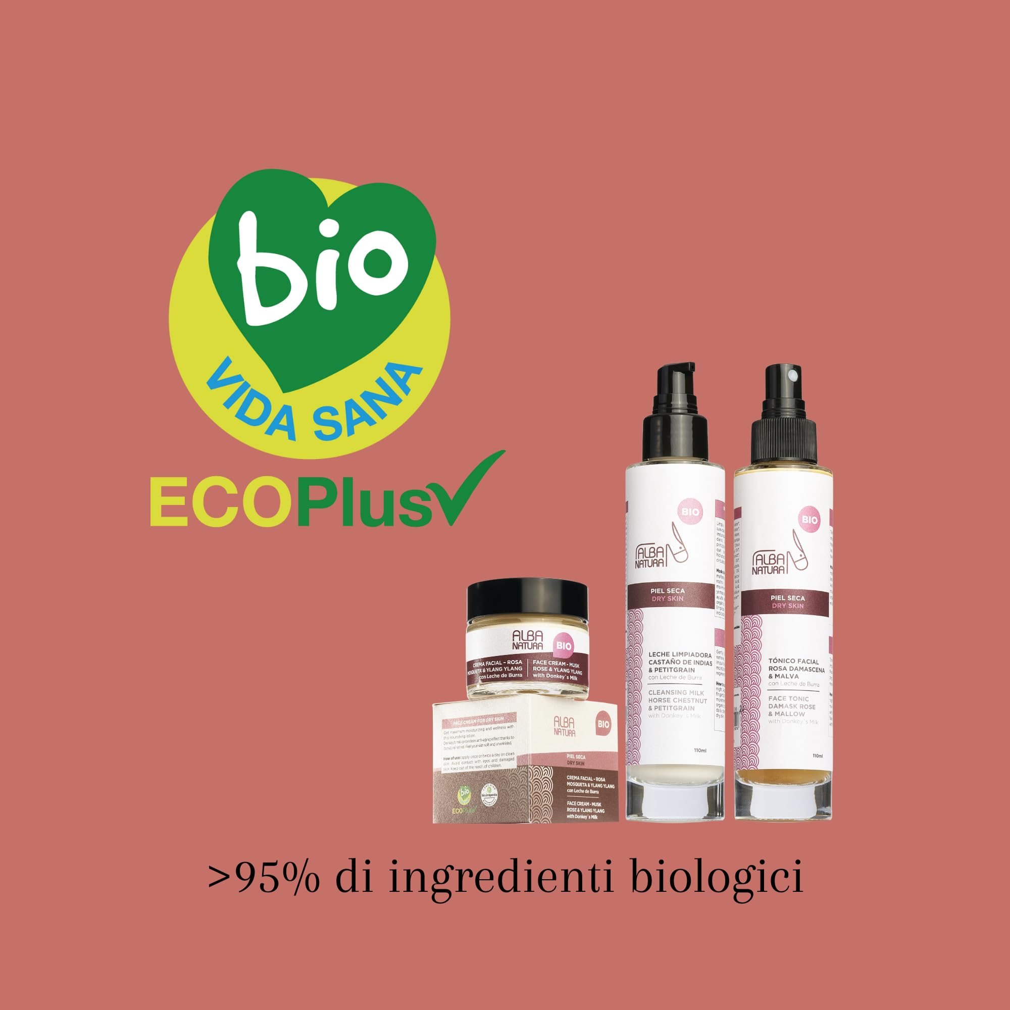 Confezione per la cura del viso giornaliera Pelle secca - Contiene latte detergente, tonico viso e crema viso - Idratazione e pulizia - ALBA NATURA