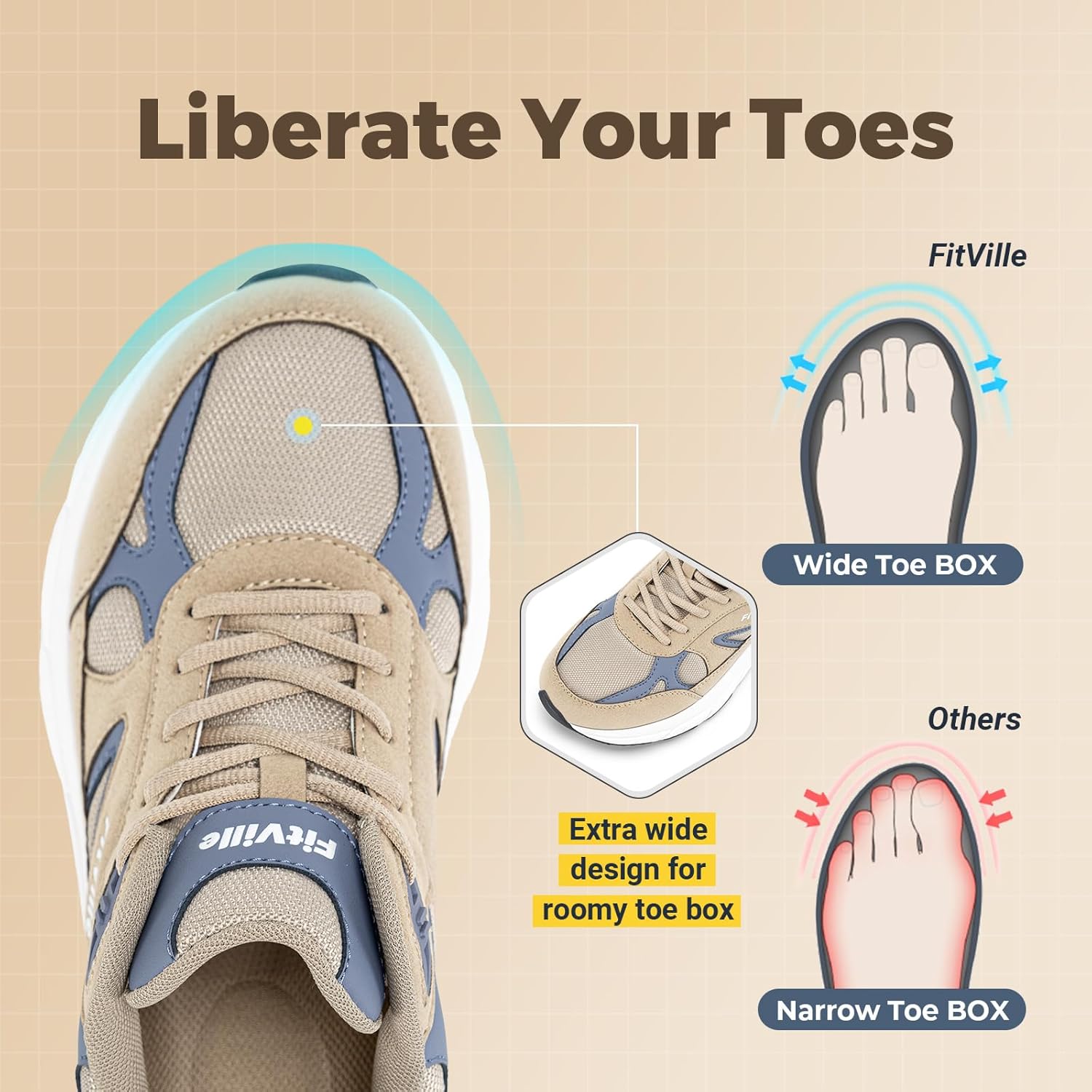 FitVille Wide Walking Shoes for Men Extra Wide Width Sneakers with Arch Support for Flat Feet Heel Pain Relief Plantar Fasciitis - Rebound NEO V1 - Image 3