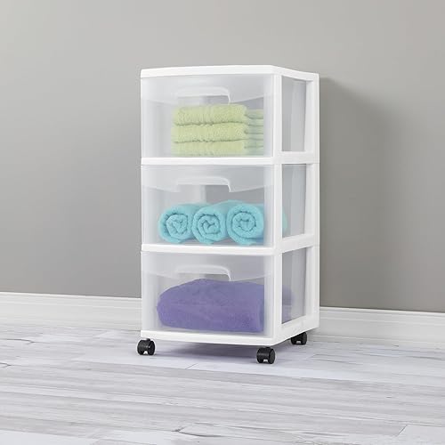 Miniatura 5 de Carrito de almacenamiento de plástico con ruedas de 3 cajones grandes y duraderos y ruedas extraíbles, adecuado para dormitorio, dormitorio,