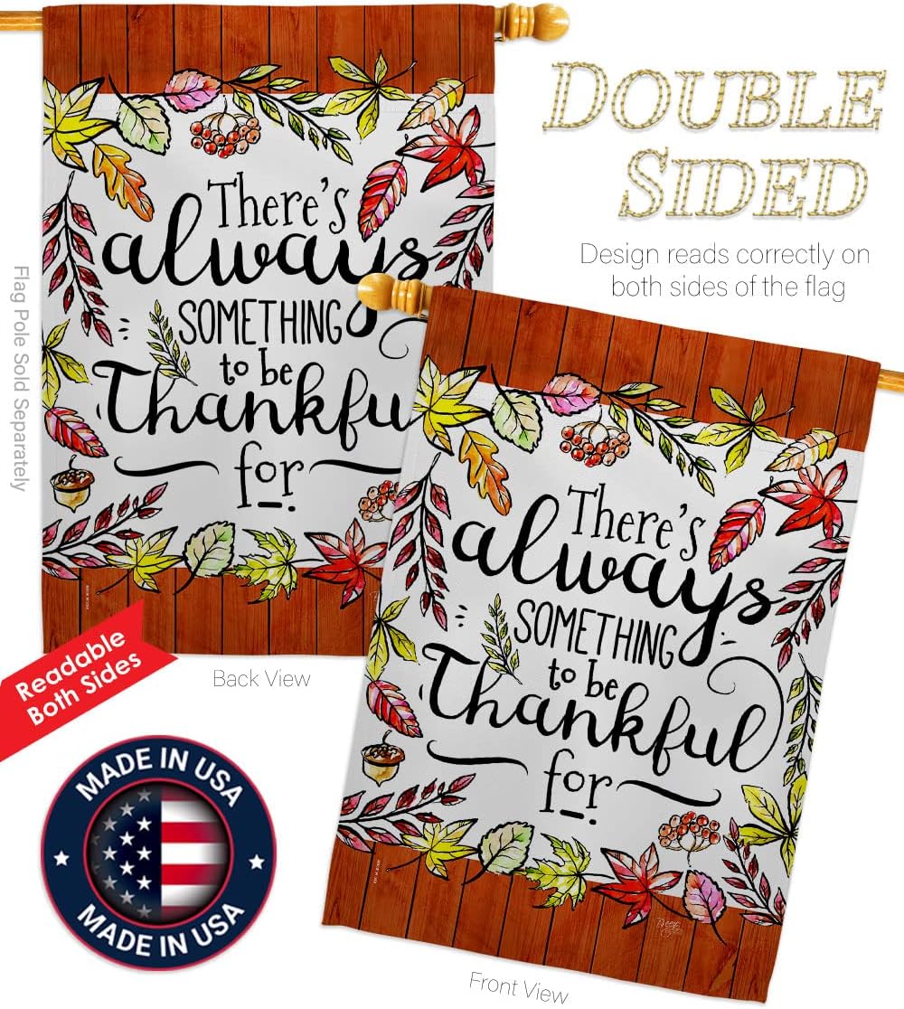 Breeze Decor Always Something Thankful Garden House Flag-Set Fall Harvest & Autumn Scarecrow Pumkins Sunflower Leaves Season Autumntime Gathering Banner Small Yard Gift Double-Sided, Made in USA