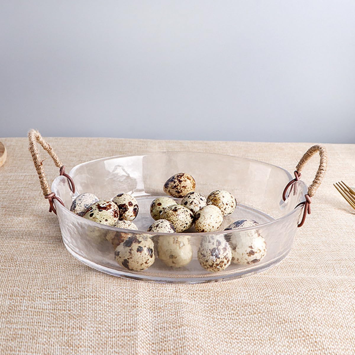 Binaural Handle Glass Salad Bowl, Creative Hammered Texture Double Ear Serving Dish, Food Display Bowl for Kitchen and Dining