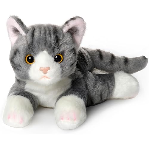 Bearington Lil' Socks Cat Stuffed Animal - 8" Realistic Cat Plush Toy - Soft Gray Striped Plush Cats with Lifelike Details for Kids, Toddlers, and Kitten Lovers - Adorable Gift for Kids