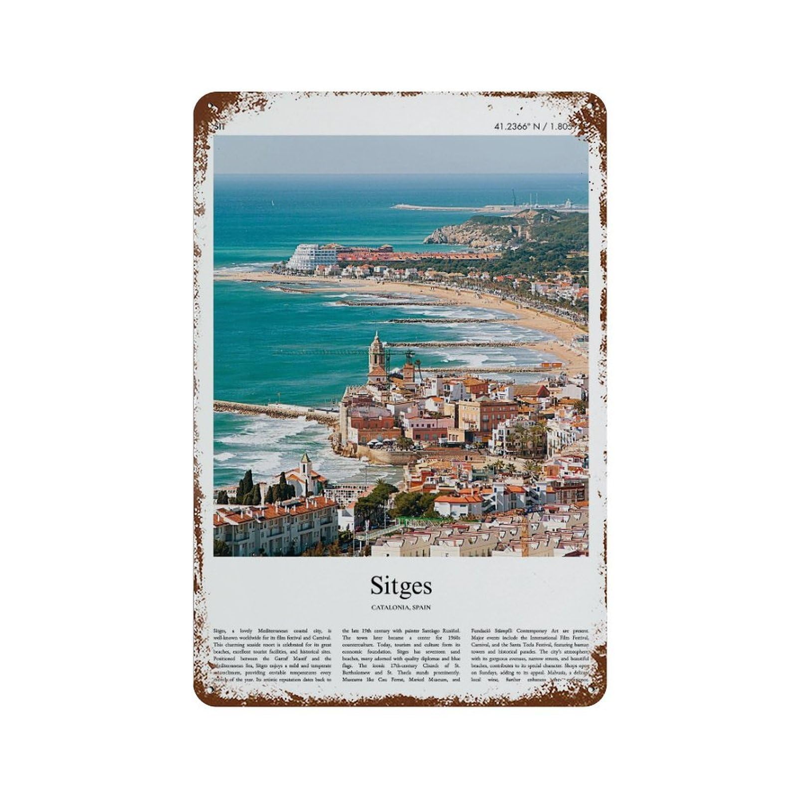 xiaoxiaoshen Sitges Catalonia, Spain City Scenery Wall Decor Art Metal Tin Poster Modern Home Decor Art Home Bar Shop Decorations Vintage Sign 30x20cm