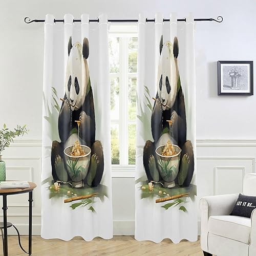Miniatura 6 de linqin Panda Ramen - Cortinas largas negras para dormitorio y sala de estar, 84 pulgadas, cortinas de piso a techo, cortinas de baño, 1 panel