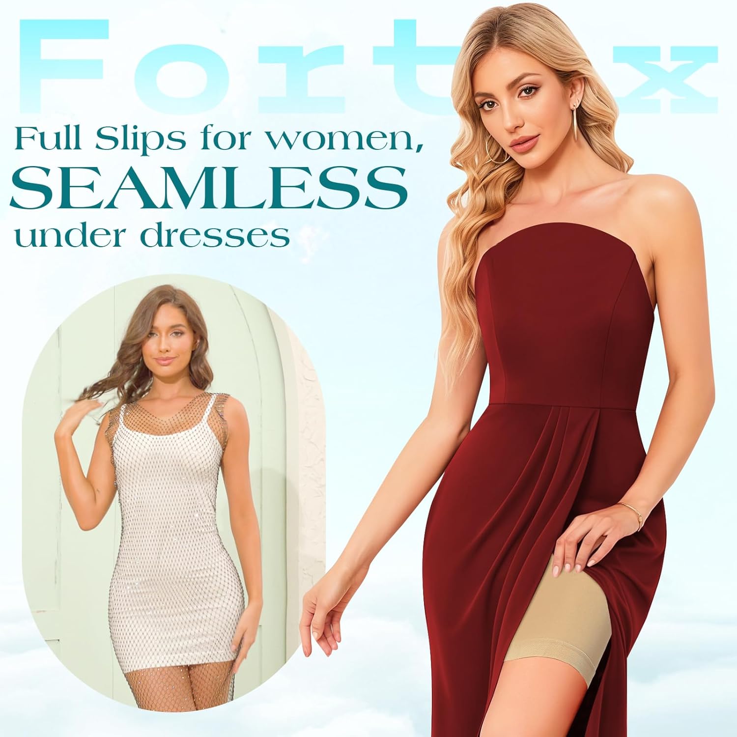 fortix Strapless Shapewear Slips for Under Dresses Strapless Full Body Shaper Tummy Control Dress Slip Seamless - Image 5