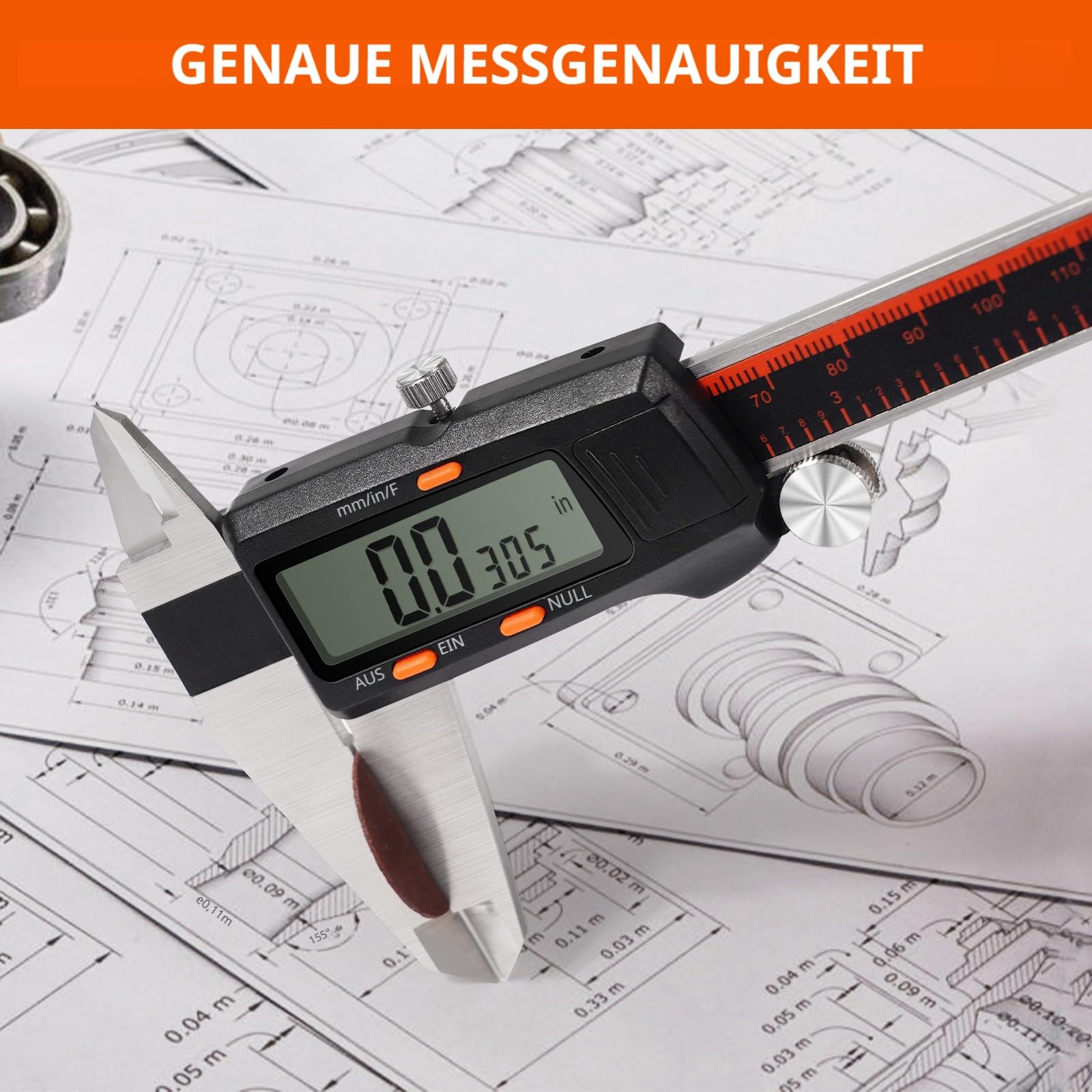 HARDELL Calibrador Digital 0-8 Pulgadas, Pantalla LCD Grande, Acero Inoxidable, Apagado Automático, Medición en Pulgadas/Milímetros/Fracciones, Impermeable, Herramienta de Precisión para Bricolaje