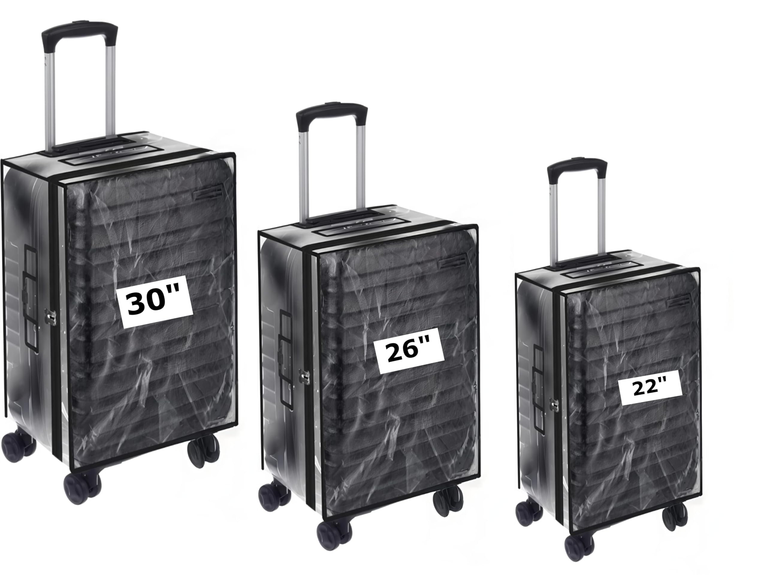 CNB Trolley Bag Cover/Suitcase Bag Cover/Waterproof Dustproof Luggage Cover/Zippered Clear PVC Suitcase Covers Protectors, Pack of 3 (Hard Luggage, Sizes 22" 26" 30")