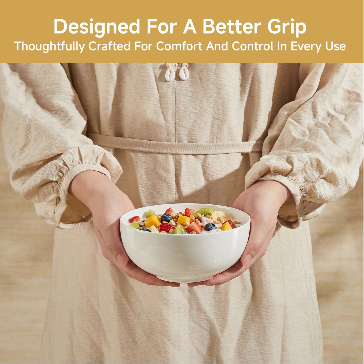 6 Pack Bone China Bowl Set, 28.5 oz Soup and Cereal Bowls, White | Lightweight & Durable Dinner Bowls for Salad Dessert Pasta Cereal Soup Rice Oatmeal, Microwave & Dishwasher Safe