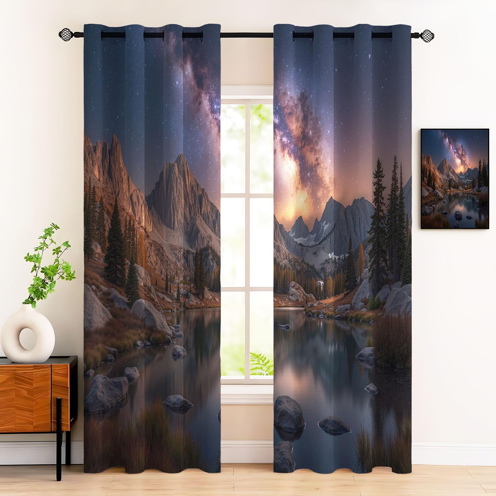 Rideaux montagne voie lactée lot de 2 en 140x240cm bleu foncé