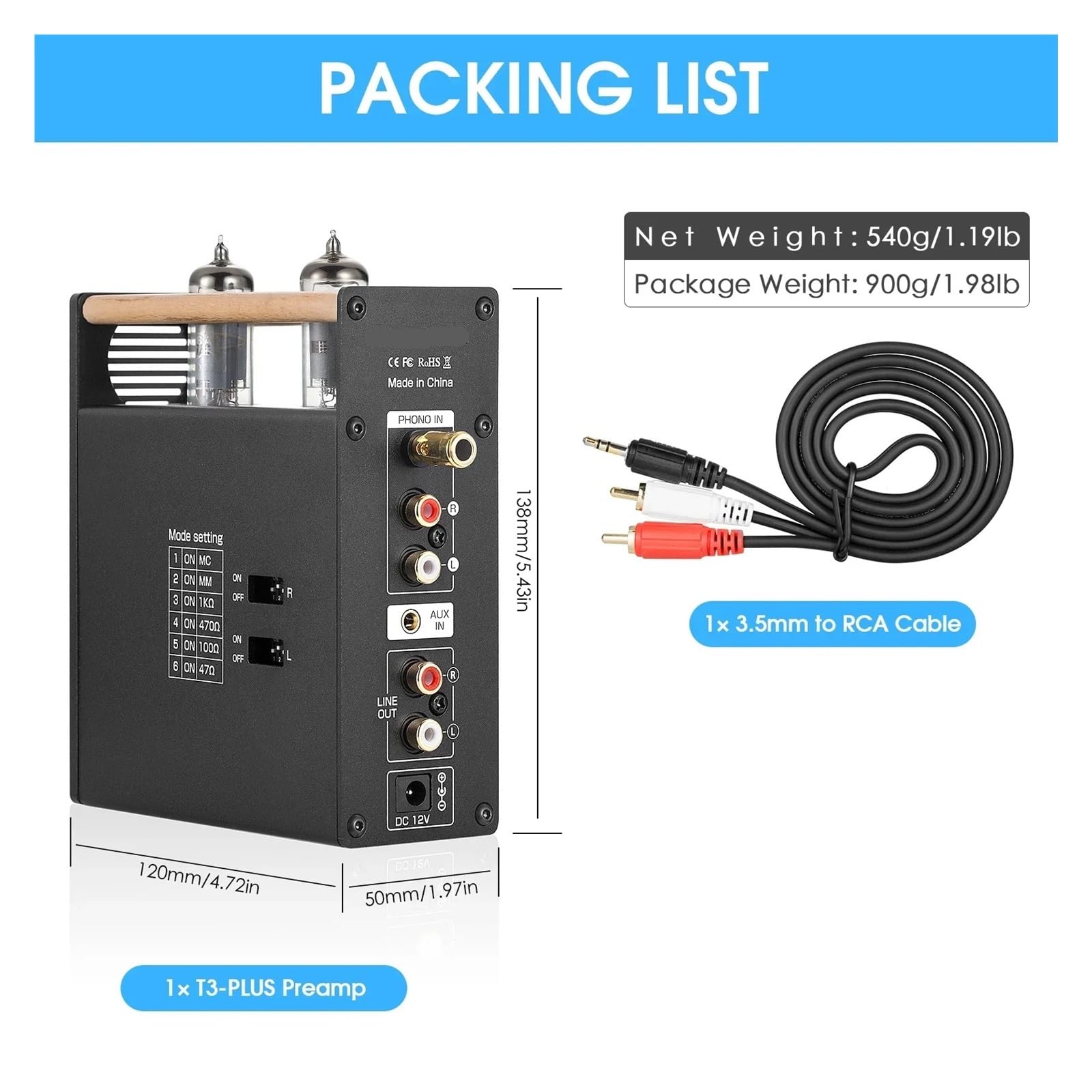 T3 Plus Mini Próżniowy przedwzmacniacz lampowy, przedwzmacniacz Phono MM/MC, wzmacniacz słuchawkowy biurkowy