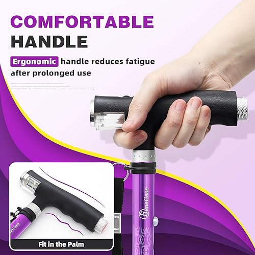 Miniatura 3 de BeneCane Bastón plegable para mujer con dos luces LED, bastón cuádruple con base estable, ligero y ajustable