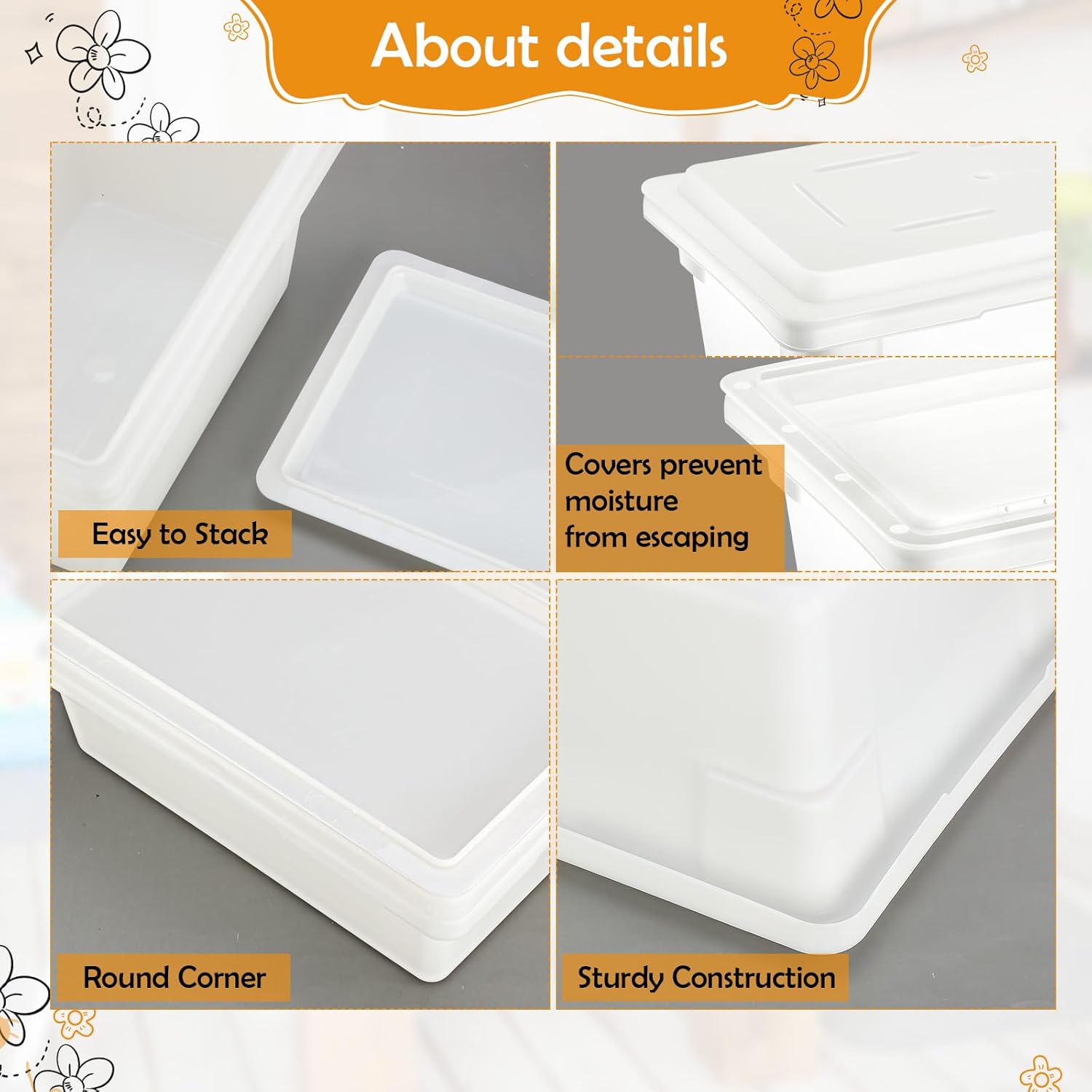 Barydat 2 Pack Food Storage Box Tote, Freezer and Dishwasher Safe Commercial Food Storage Containers Bins with Lids for Fruits Vegetables Grains Home Organization, White (3.5 Gallon)