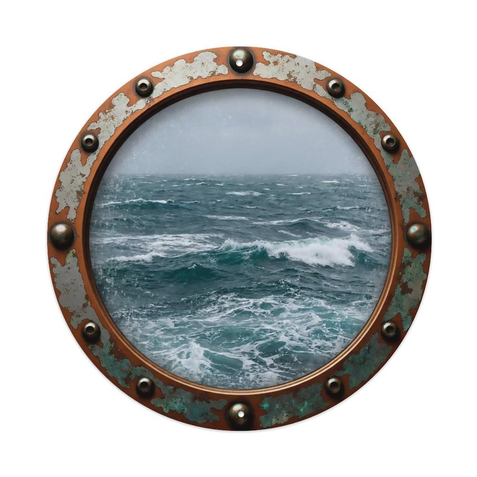 Vintage Porthole Foamy Crests Nautical Window View Metal Tin Sign