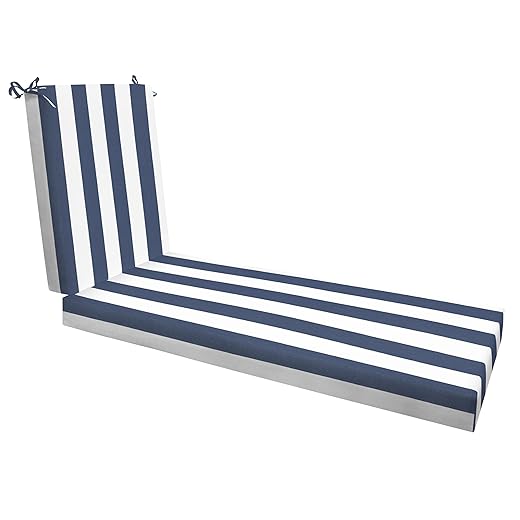 Honeycomb Outdoor Cabana Stripe Blue & White Chaise Lounge Cushion: Recycled Fiberfill, Weather Resistant, Reversible, Comfortable and Stylish Patio Cushion: 22.5" W x 70" L x 3.5” T