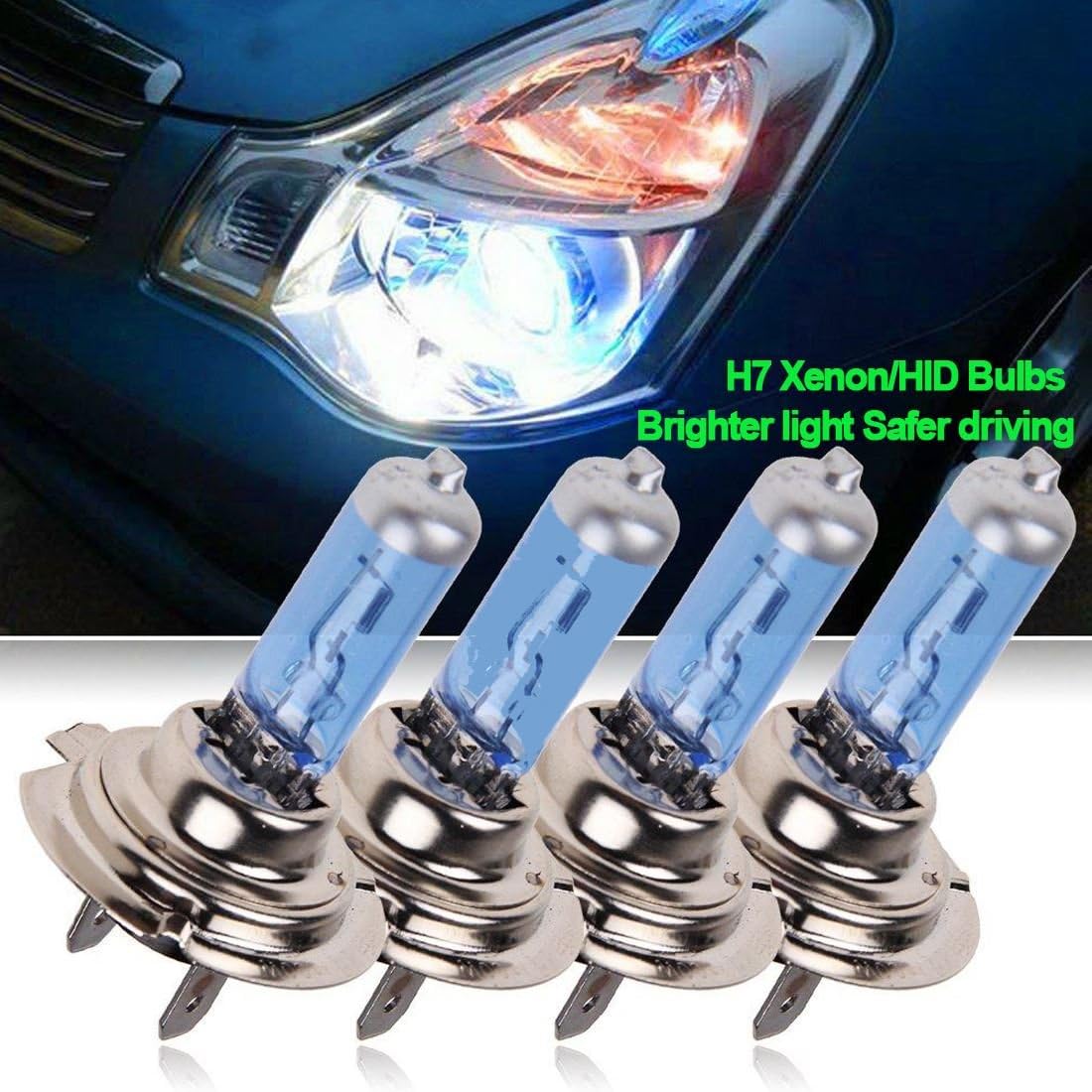 MYNC - H7 HID Xenon Bulbs 100W 12V Headlight Super Bright Car Vehicle Lamp New Replacement Set (2)