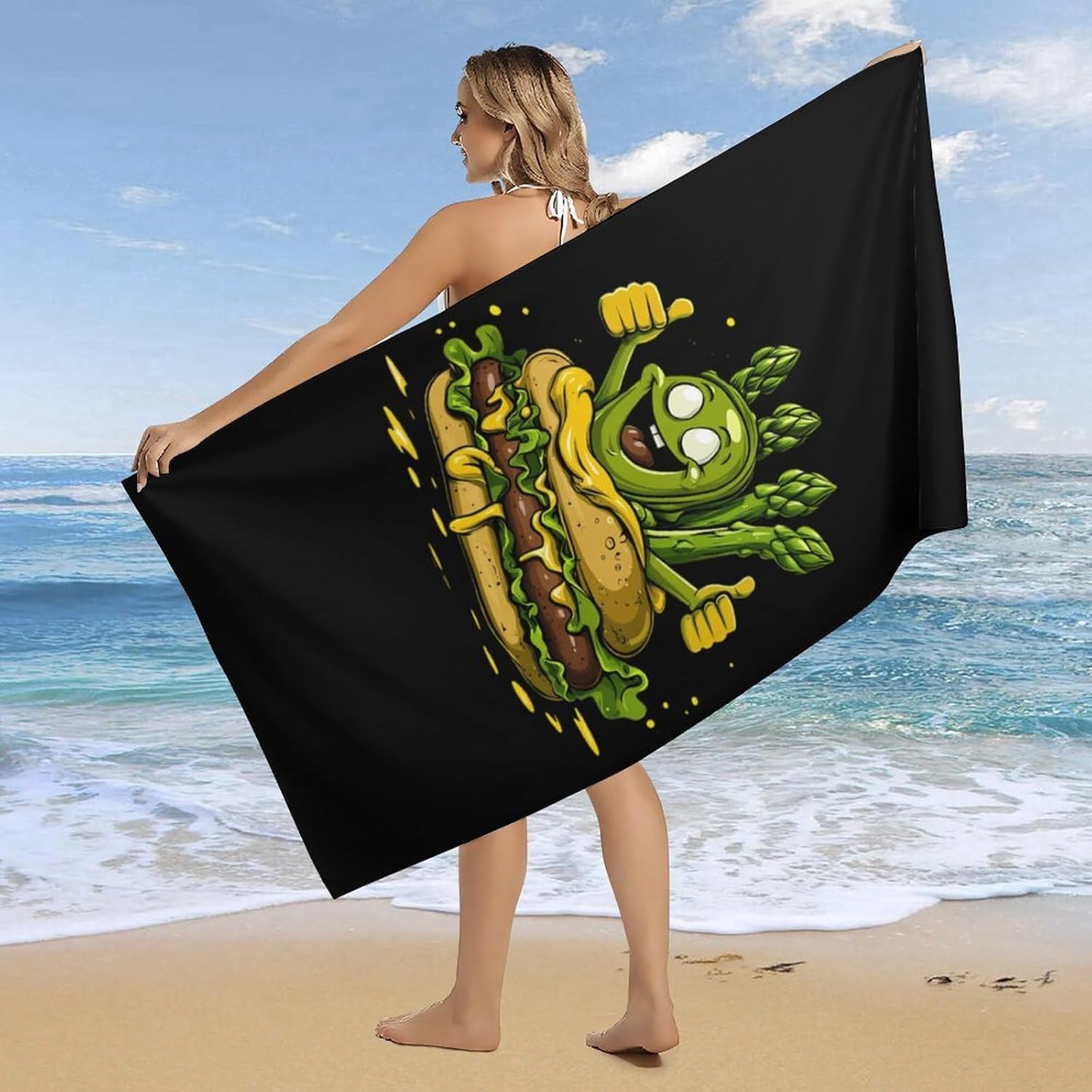 Weird Asparagus Sausage Burger Beach Towels Oversized Jumbo Large Yoga Bath Towel for Pool Yoga Swim Body 160x80cm