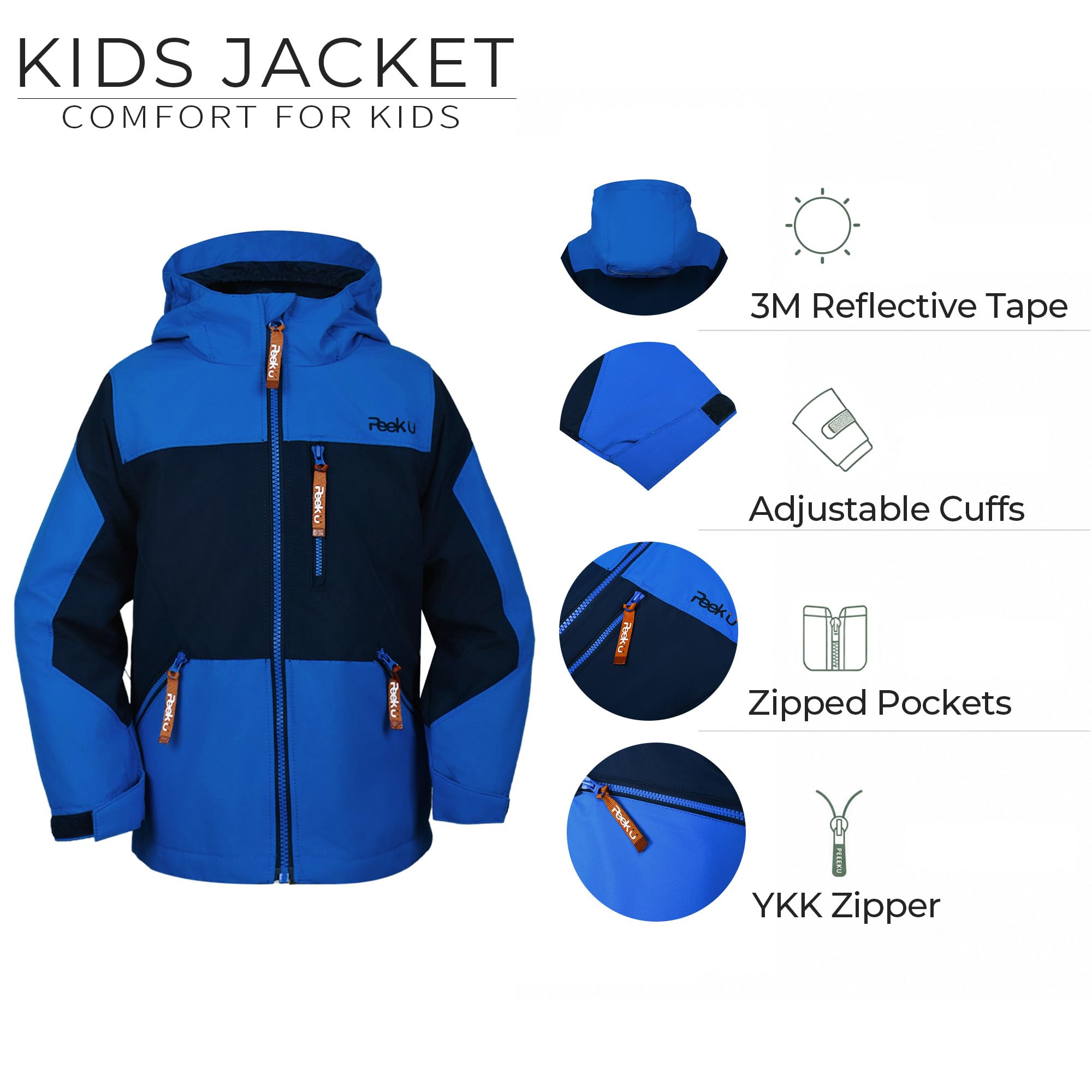 Outdoor-Shelljacke, wasserabweisende und winddichte Jacke mit versiegelten Nähten, Regenjacke für Jungen und Mädchen