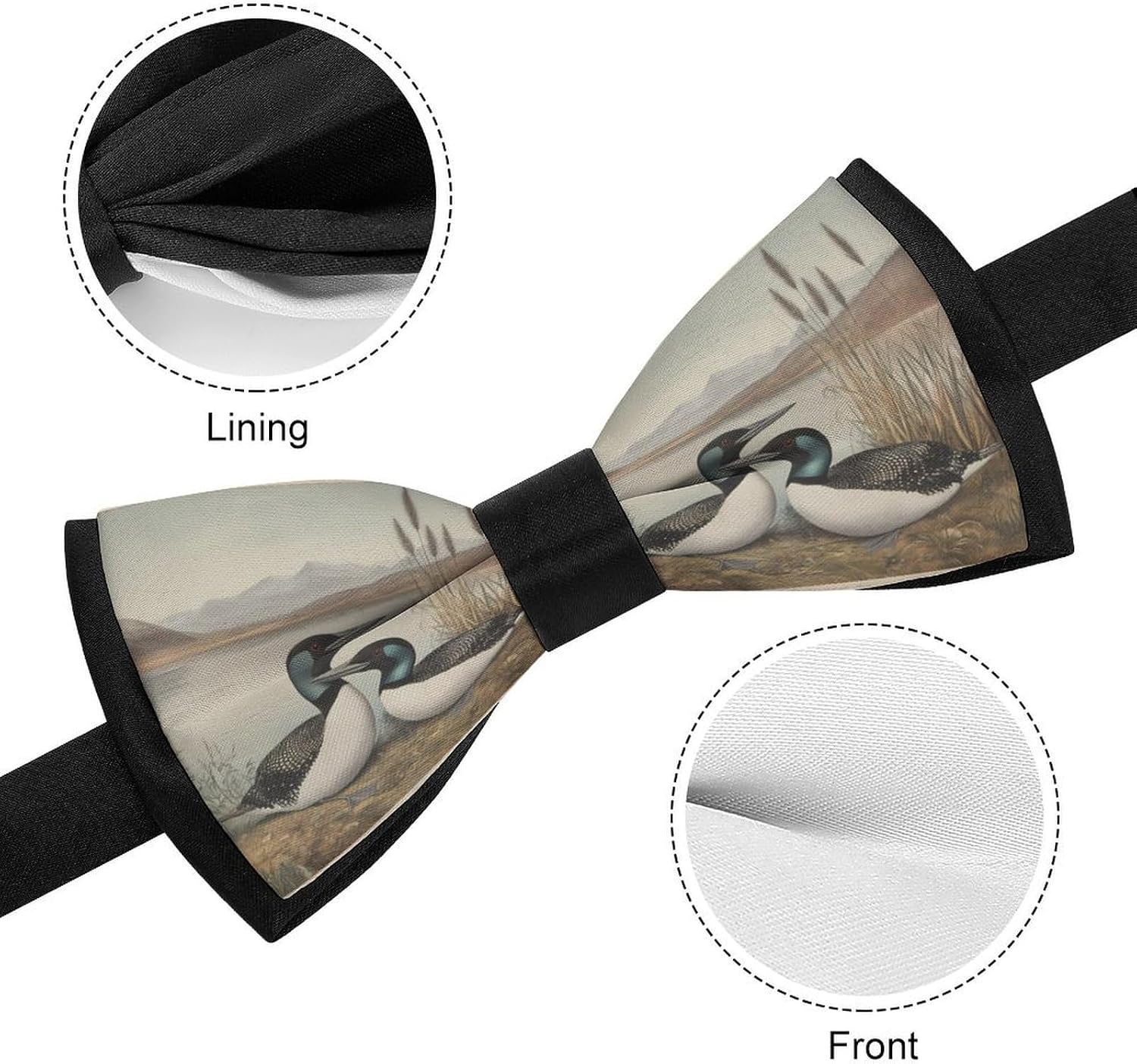 Great Northern Diver Bow Ties for Men Fun Printed Pre Tied Adjustable Bowtie for Party Wedding