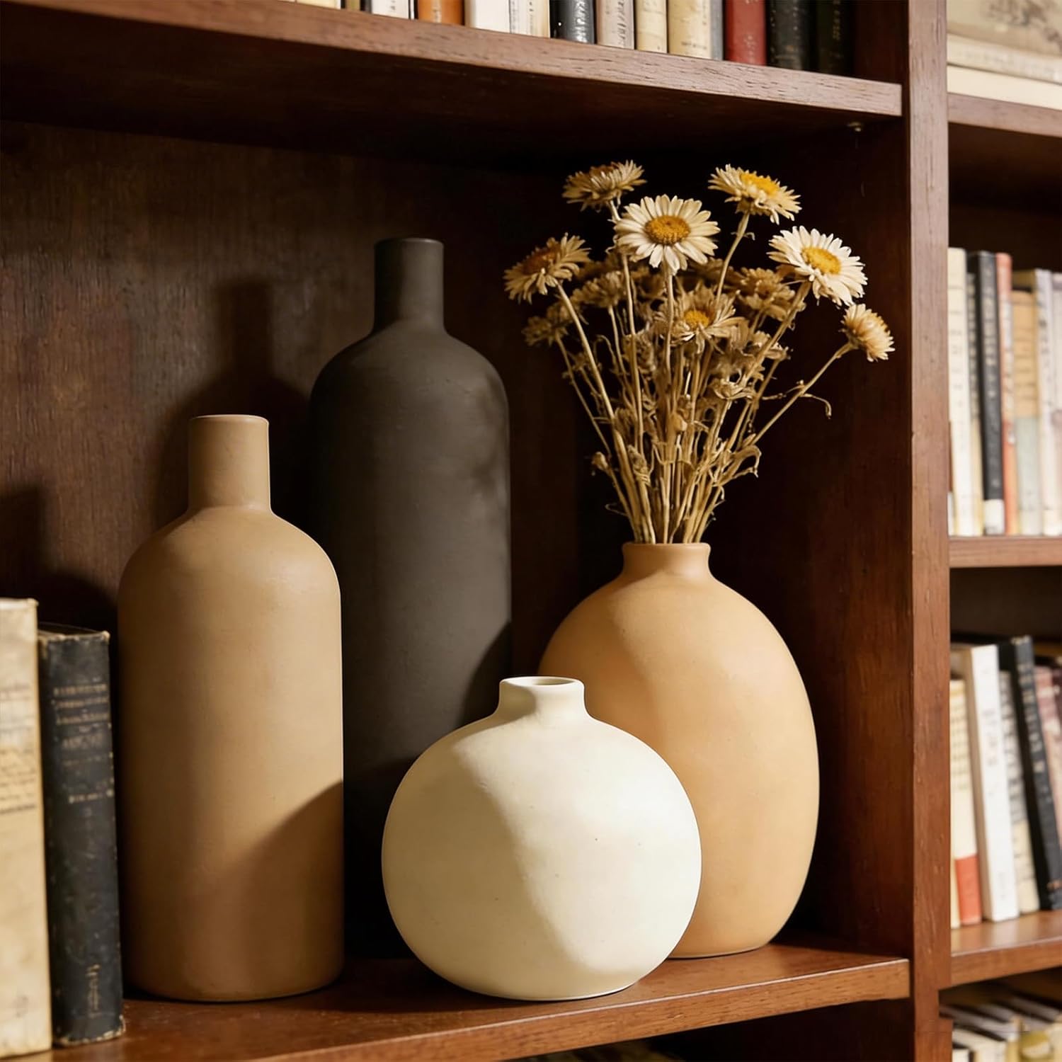 4 Pcs Ceramic Vase Set, Modern Minimalist Decorative Vases Neutral Colors, Small Vases for Home Shelf Decor, Table Centerpiece for Living Room, Mantel & Shelf