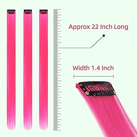 RINBOOOL Pink Hair Extensions Clip in, 22 Inch 10 Pcs Long Straight Colored, for Kids Girls Women Highlight Party, Synthetic