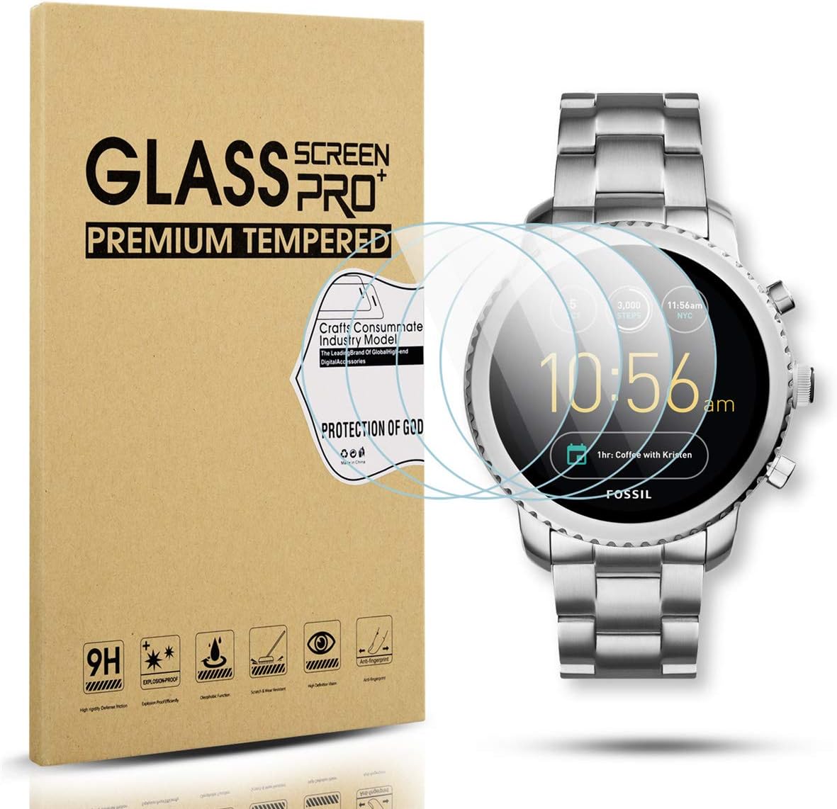 Diruite 4-Pack for Fossil Q Explorist Gen 3 Smart Watch Screen Protector, 2.5D 9H Hardness Ultra-Thin Tempered Glass Screen Protective Film [Anti-Scratch]