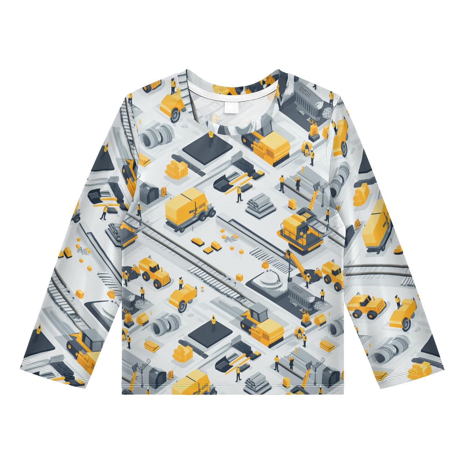 Caihoyu Boys' Rash Guard Swim Shirts Long Sleeve Quick Dry Rash Guard for Baby/Toddler UPF 50+ Protection 5-6T Construction Scene Dump Truck