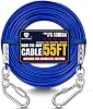 WATFOON Dog Leads for Yard 35ft 45ft 55ft 65ft 75ft Tie Out Cable Runner Steel Tie-Out Heavy Duty Tether Chew Proof Long Dog Chains for Outside, Camping,Park Blue, 55ft