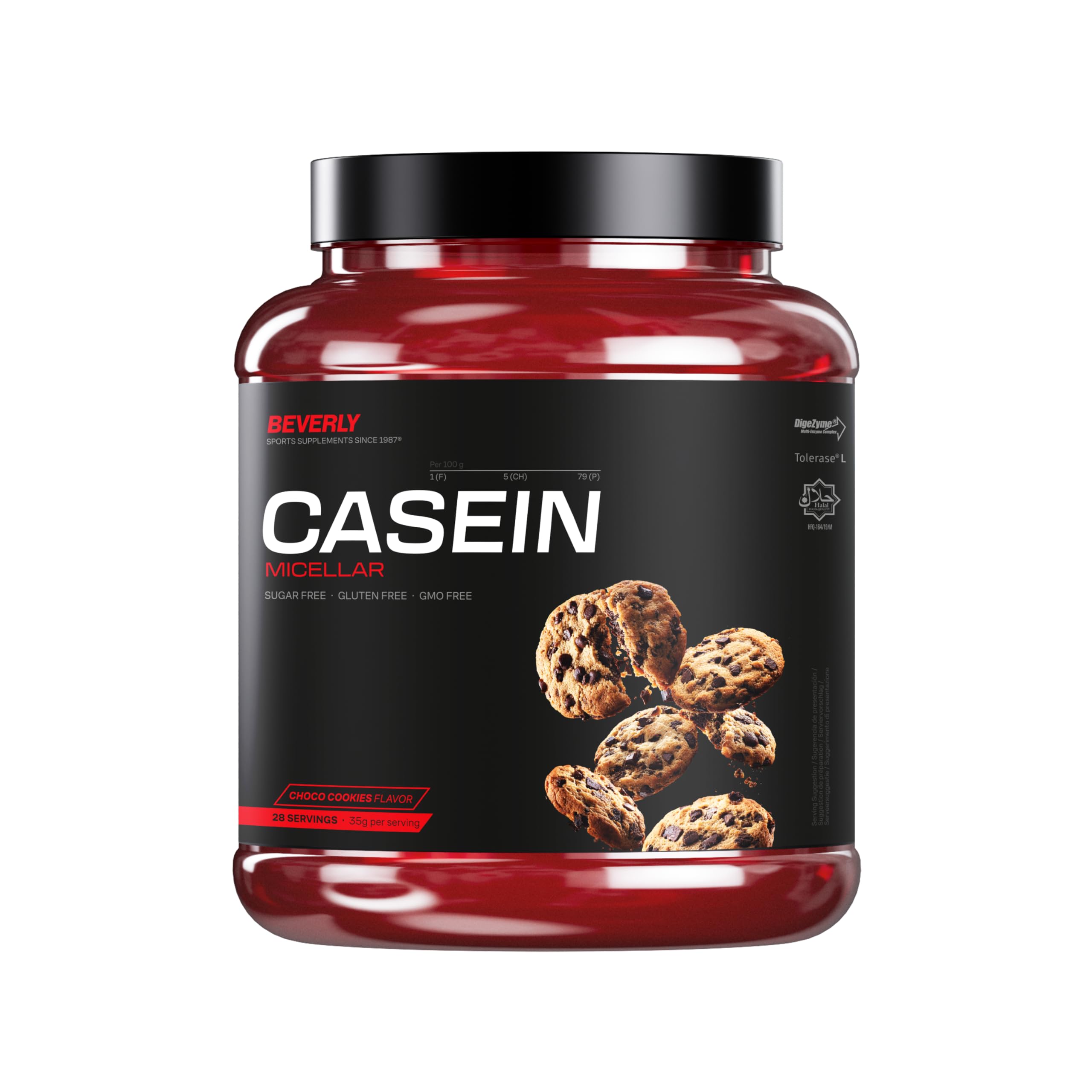 Beverly CASEIN MICELLAR | Protéines de caséine micellaires à libération lente | 1 kg | 27 g Protéines par portion | 28 portions | Récupération musculaire (Biscuit au chocolat)