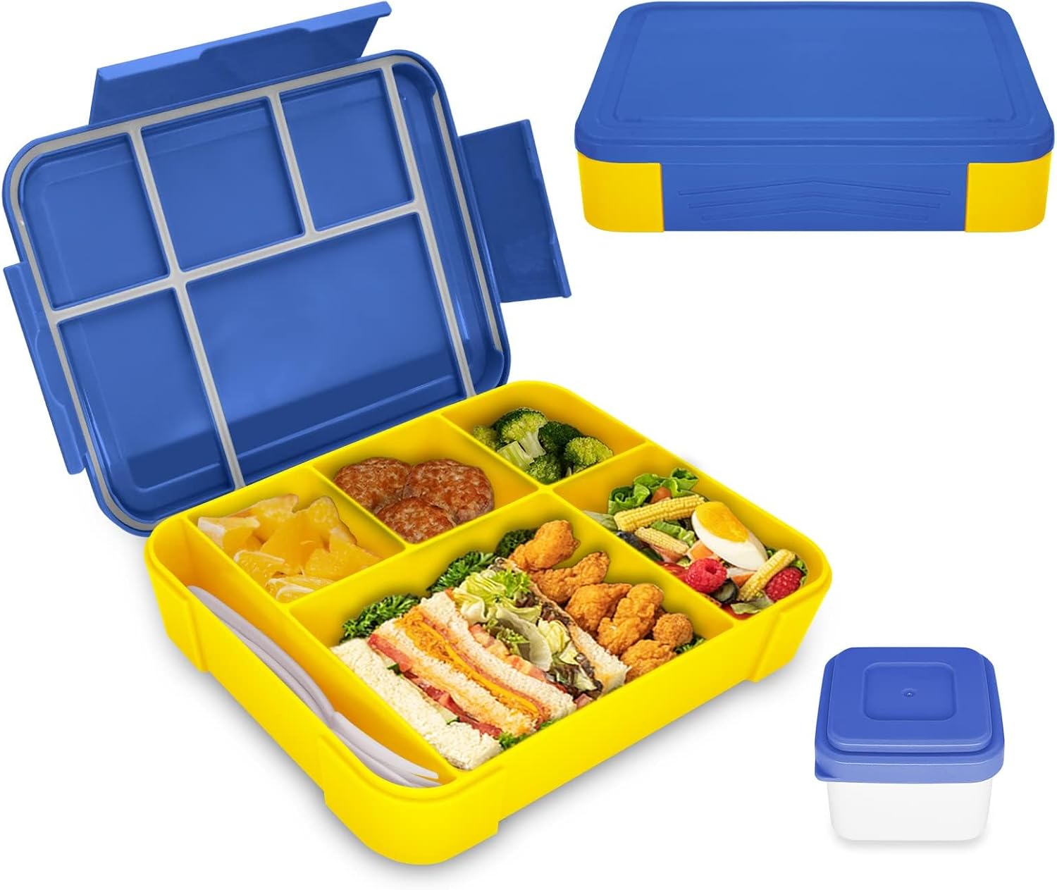 Hap Tim Bento Lunch Box for Kids & Adults, Lunchbox Containers with Tablewares for Boys & Girls, Leakproof, Microwave, Dishwasher, Freezer Safe, Bpa-Free, Blue, (SA1265-BL)