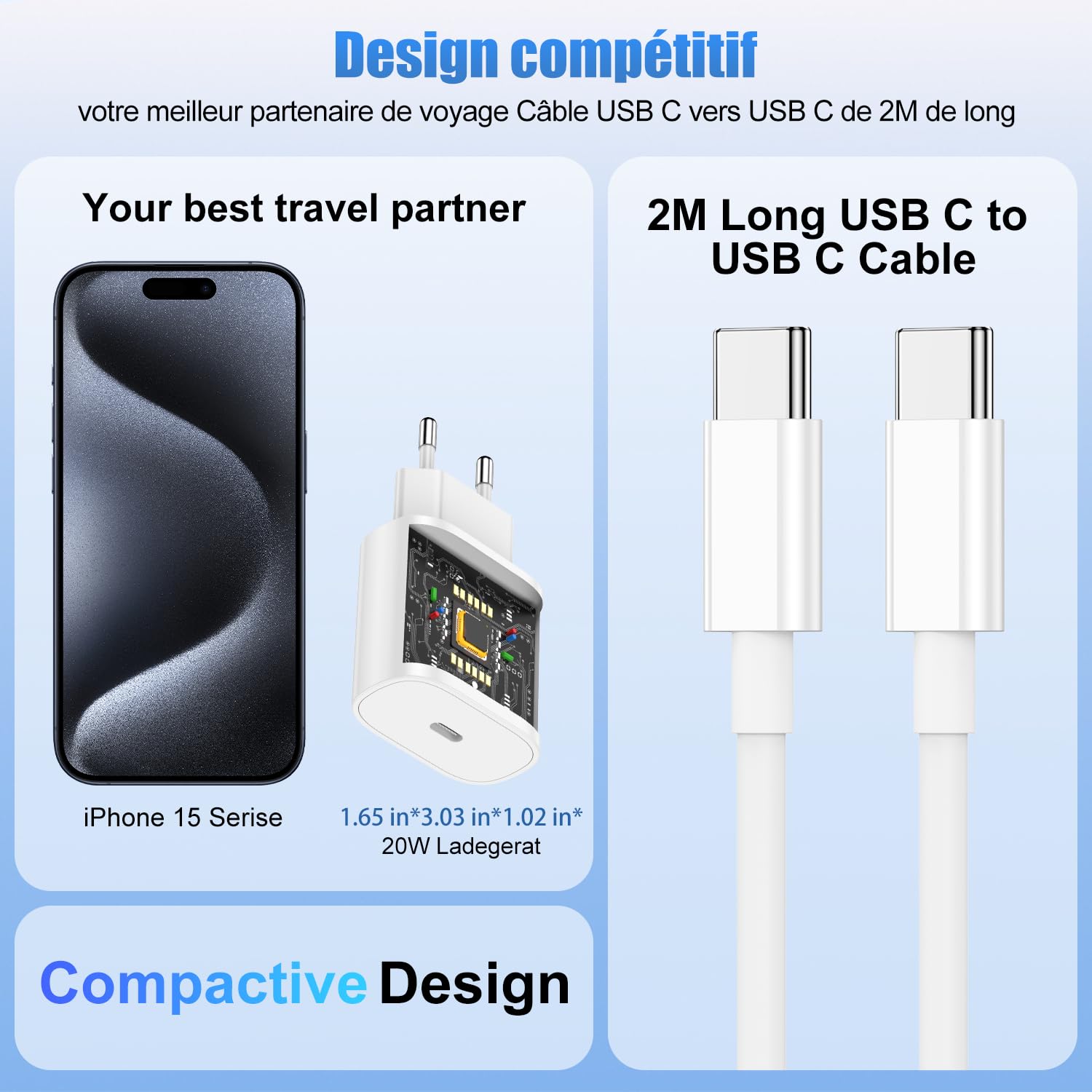 Caricatore IPhone 15/16 20W Con Cavo USB-C 1m+2m - Ricarica Rapida MFi Certificato - Foto 8