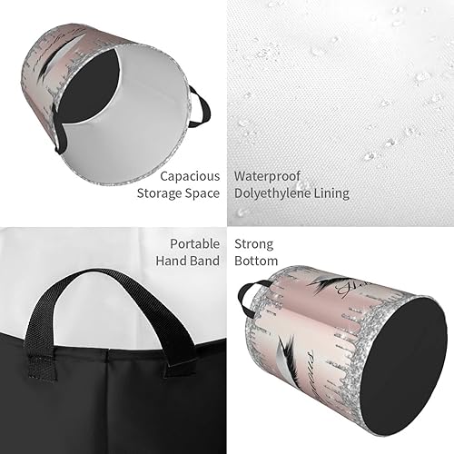 Miniatura 4 de Cesta plegable para ropa sucia con pestañas de rosa plateada en el dormitorio, impermeable, para baño, bolsa grande de lavandería en dormitorio