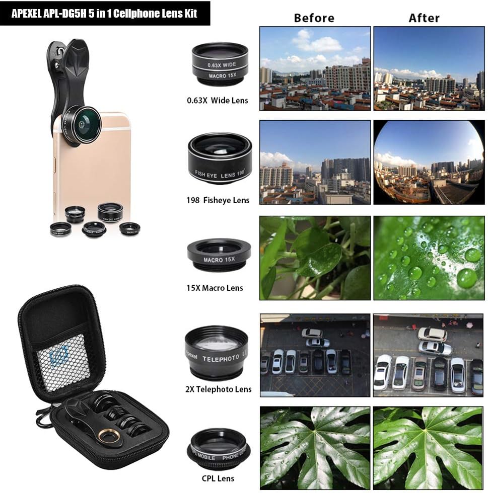 Before and after comparison photos using APEXEL APL-DG5H lenses